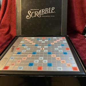 Scrabble Deluxe ONYX Edition Rotating Turntable Black & Silver Wood Tiles 2006